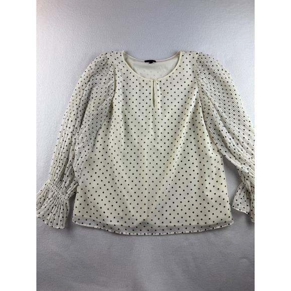 Talbots Tops - Talbots Petite Polka Dot‎ Long Sleeve Blouse Top Keyhole Ivory Black SP